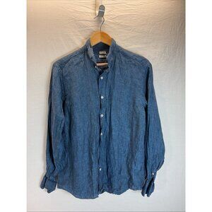 Spada Lino 100% Linen Long Sleeve Denim‎ Blue chambray Shirt Size 16/41